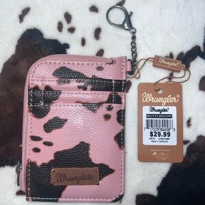 Wrangler Pink and Brown Cowprint Cardholder Wallet